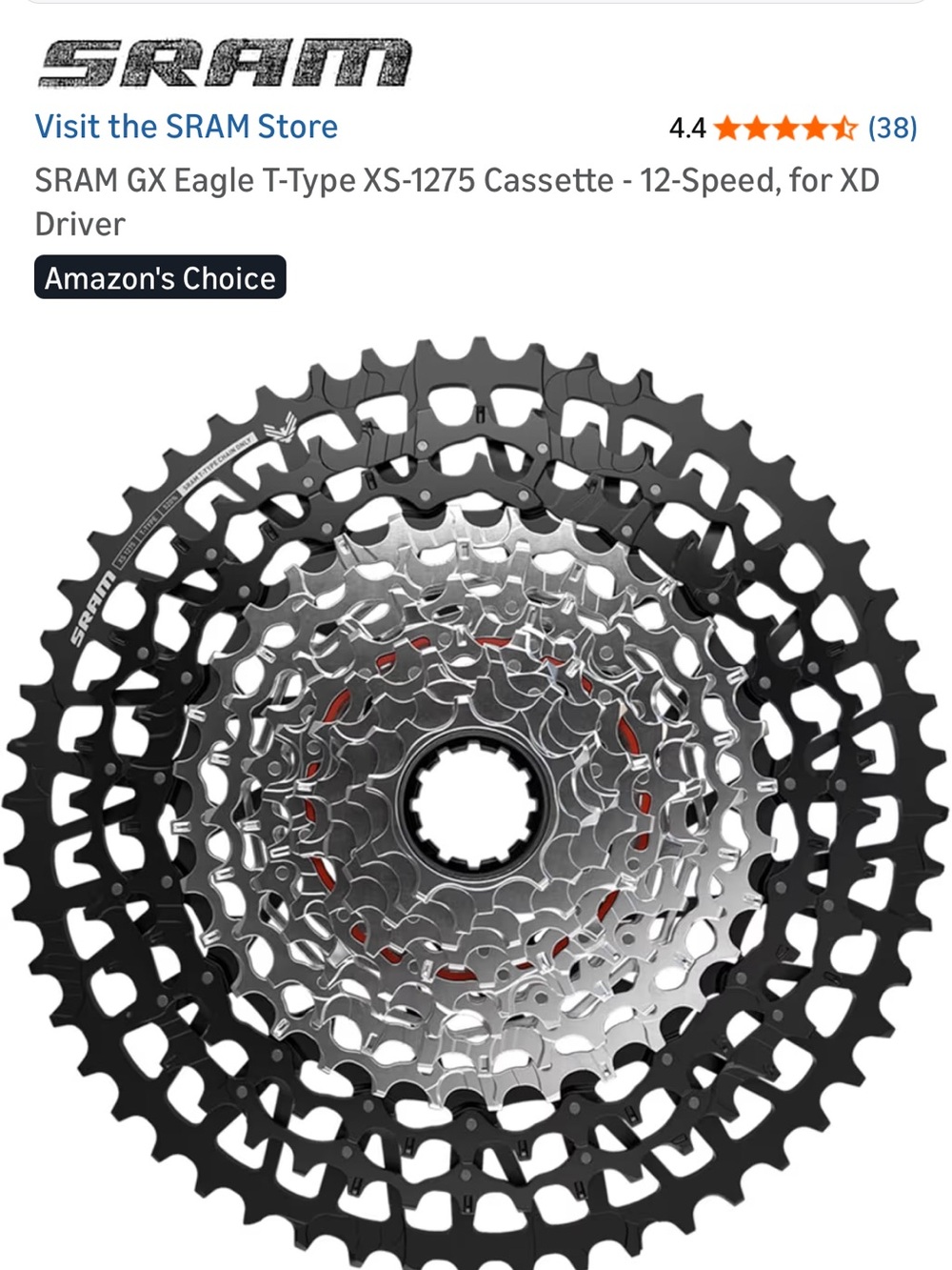 SRAM GX Eagle T-Type XS-1275 Cassette - 12-Speed, for XD Driver, Black/Silver